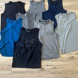Lot of 8 tank tops- adult medium - grey blue black